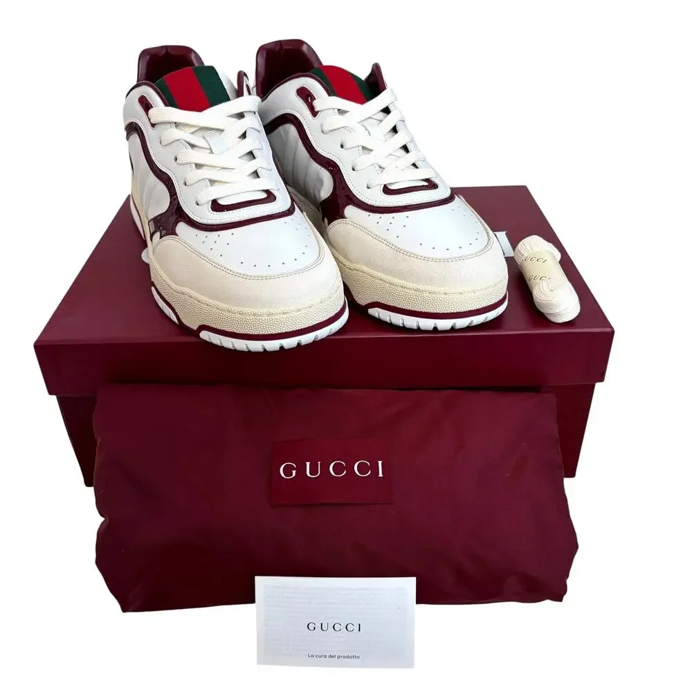 GUCCI Re-Web Sneaker White Leather 786186 Men's Size 11.5 US 12 $1150 NEW